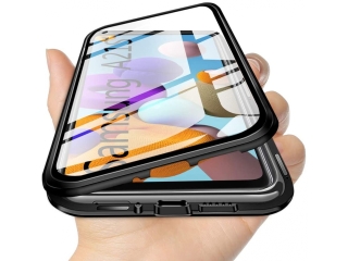 Samsung Galaxy A21s Alu Magnetic Glass Case Panzerglas Vorne & Hinten schwarz