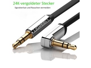 UGREEN Audio AUX 3.5mm Kopfhörer Flachband Kabel abgewinkelt 1m