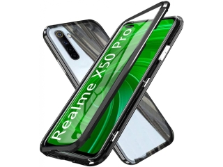 Realme X50 Pro 5G Alu Magnetic Glass Case Panzerglas Vorne & Hinten schwarz