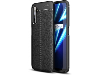 Realme X50 Pro 5G Leder Design Gummi Hülle TPU Cover schwarz