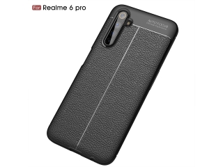 Realme 6 Pro Leder Design Gummi Hülle TPU Cover schwarz