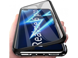 Realme 6 Pro Alu Magnetic Glass Case Panzerglas Vorne & Hinten schwarz