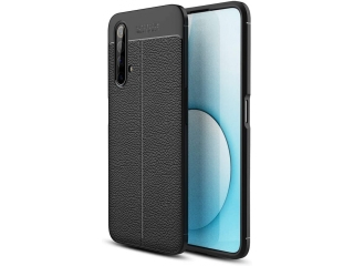 Realme X3 Superzoom Leder Design Gummi Hülle TPU Cover schwarz