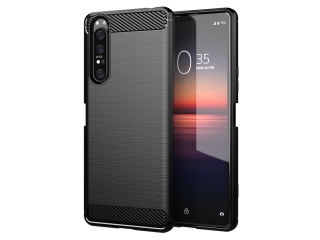 Sony Xperia 1 II Carbon Gummi Hülle TPU Case schwarz