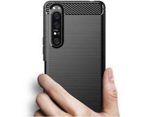 Sony Xperia 1 II Carbon Gummi Hülle TPU Case schwarz