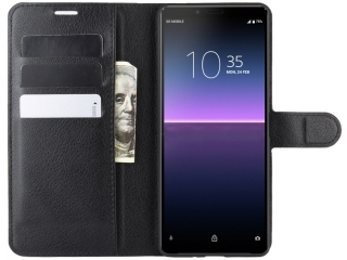 Sony Xperia 10 II Lederhülle Portemonnaie Karten Etui schwarz