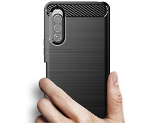 Sony Xperia 10 II Carbon Gummi Hülle TPU Case schwarz