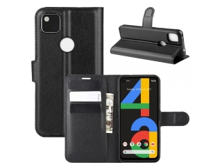 Google Pixel 4a Lederhülle Portemonnaie Karten Etui schwarz