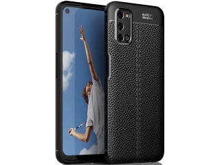 Oppo A52 / A72 Leder Design Gummi Hülle TPU Cover schwarz