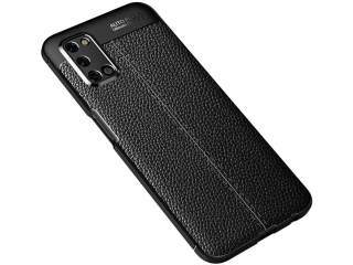 Oppo A52 / A72 Leder Design Gummi Hülle TPU Cover schwarz