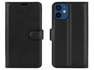 Apple iPhone 12 Lederhülle Portemonnaie Karten Etui schwarz