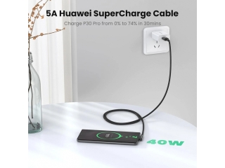 UGREEN USB-C Huawei SuperCharge Ladekabel 40W Nylon L-Design 2 Meter