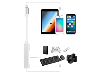 Lightning auf 3-in-1 USB Kamera Adapter mit Aufladen und 2x USB Ports