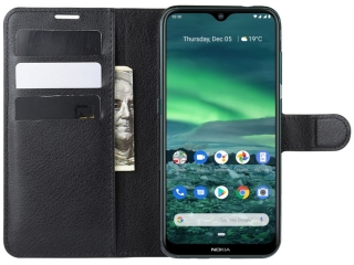 Nokia 2.4 Lederhülle Portemonnaie Karten Etui schwarz