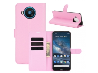 Nokia 8.3 Lederhülle Portemonnaie Karten Etui rosa