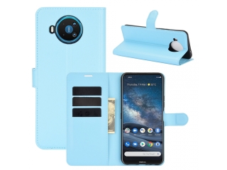 Nokia 8.3 Lederhülle Portemonnaie Karten Etui hellblau