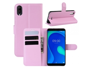 Wiko Y80 Lederhülle Portemonnaie Karten Etui rosa