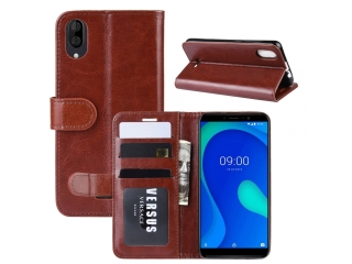 Wiko Y80 Hülle Portemonnaie Ledertasche dunkelbraun schwarz