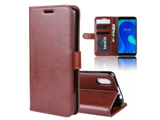 Wiko Y80 Hülle Portemonnaie Ledertasche dunkelbraun schwarz