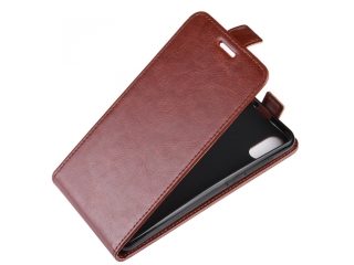 Wiko Y80 Leder Hülle Ledertasche aufklappbar nach unten braun