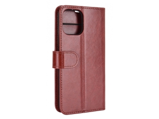 Apple iPhone 12 Pro Hülle Portemonnaie Ledertasche braun glanz