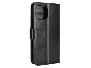 Apple iPhone 12 Pro Max Hülle Portemonnaie Ledertasche schwarz glanz