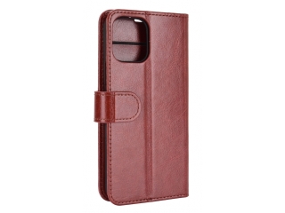 Apple iPhone 12 Pro Max Hülle Portemonnaie Ledertasche braun glanz