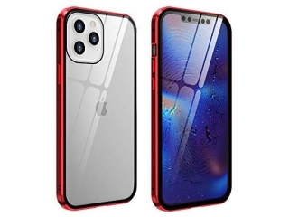 Apple iPhone 12 Pro Max Alu Magnetic Glass Case Panzerglas Vorne & Hinten rot