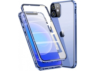 Apple iPhone 12 Alu Magnetic Glass Case Panzerglas Vorne & Hinten blau