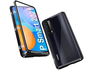 Huawei P Smart 2021 Alu Magnetic Glass Case Panzerglas Vorne & Hinten schwarz