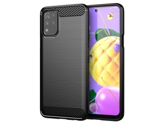 LG K42 Carbon Gummi Hülle TPU Case schwarz