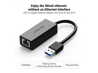 UGREEN USB 3.0 Gigabit Ethernet Adapter für PC Mac Chromebook schwarz
