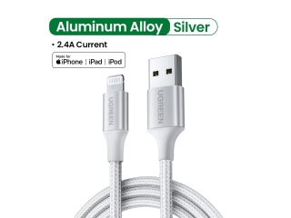 UGREEN iPhone Lightning USB Ladekabel Nylon Alu MFi 1.5 Meter silber