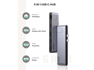 UGREEN 5-in-1 USB-C Hub Thunderbolt 3 HDMI Ethernet zu MacBook Pro Air