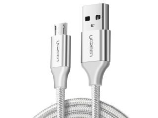 UGREEN Stabiles MicroUSB Ladekabel USB Datenkabel Nylon Alu 1.5m weiss