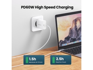 UGREEN USB-C Power Delivery QC 3.0 20V 3A 60W Ladekabel 1 Meter weiss