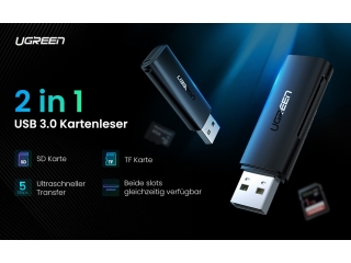 UGREEN USB 3.0 Cardreader für SD und MicroSD Karten (SDHC SDXC UHS-I)