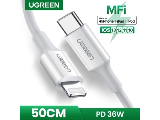 UGREEN Kurzes Lightning USB-C Kabel PD Fast Charge MFi 0.5 Meter weiss