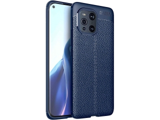 Oppo Find X3 Pro Leder Design Gummi Hülle TPU Cover blau