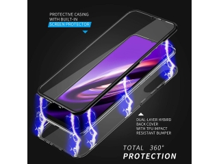 Huawei Y6p Alu Magnetic Glass Case Panzerglas Vorne & Hinten schwarz