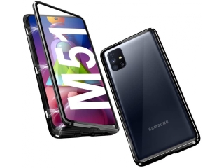 Samsung Galaxy M51 Alu Magnetic Glass Case Panzerglas Vorne & Hinten schwarz