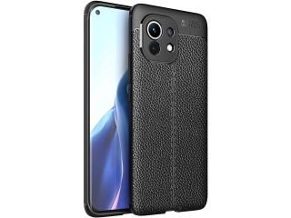 Xiaomi Mi 11 Leder Design Gummi Hülle TPU Cover schwarz