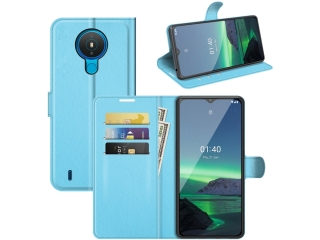 Nokia 1.4 Lederhülle Portemonnaie Karten Etui hellblau