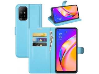 Oppo A94 5G Lederhülle Portemonnaie Karten Etui hellblau