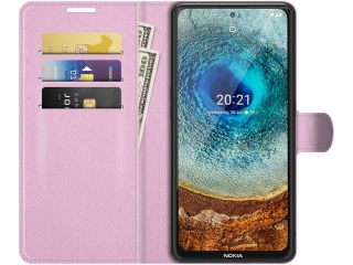 Nokia X20 Lederhülle Portemonnaie Karten Etui rosa