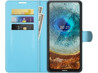 Nokia X20 Lederhülle Portemonnaie Karten Etui hellblau