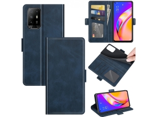 Oppo A94 5G Leder Hülle Karten Ledertasche dunkelblau