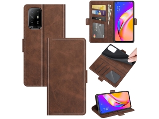 Oppo A94 5G Leder Hülle Karten Ledertasche mokka
