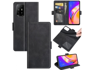 Oppo A94 5G Leder Hülle Karten Ledertasche schwarz