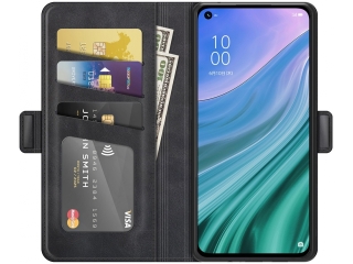 Oppo A74 5G Leder Hülle Karten Ledertasche schwarz